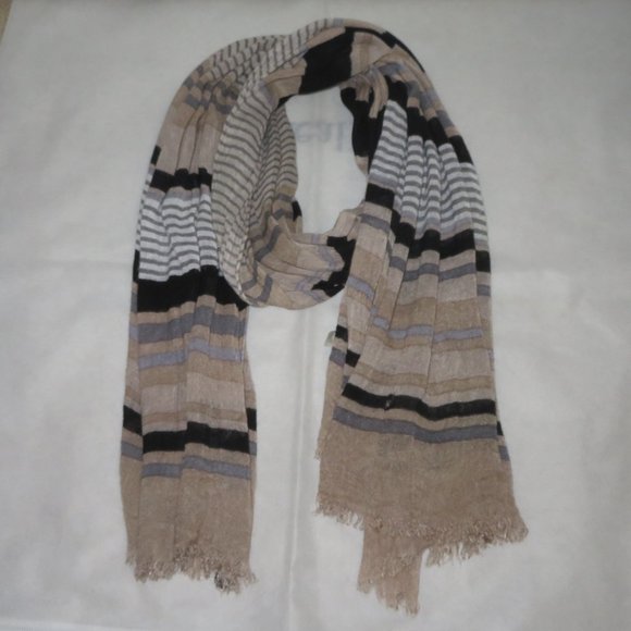 CALVIN KLEIN Modern Beach Neutrals Multicolor Striped Scarf - Picture 3 of 12